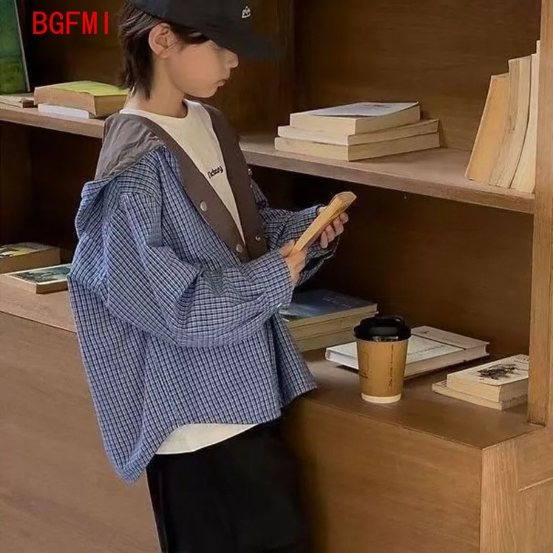 Boys Girls Outerwear Spring Autumn Double-sided Handsome for Teenage Boys Korean Student Hooded Windbreaker Children's Clothing - 2