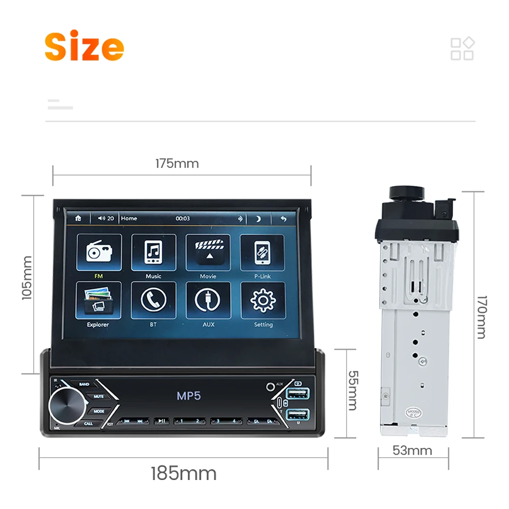 7-Retractable-Universal-Car-Radio-1Din-Multimedia-Player-Bluetooth ...