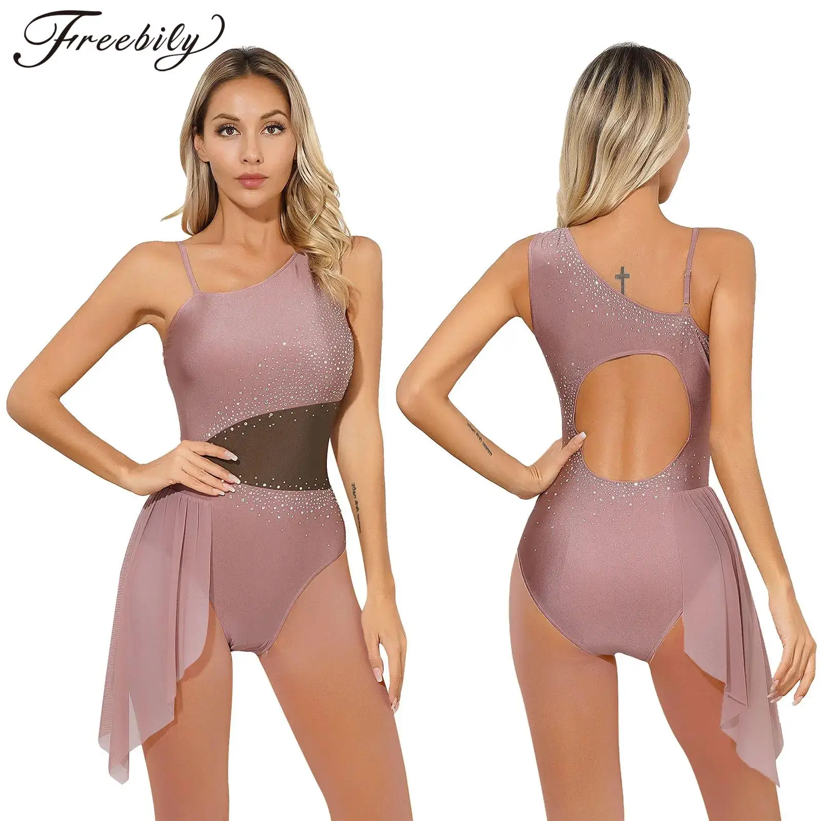 

Женский трико для фигурного катания, балетный Лирический костюм для танцев, гимнастики, выступления, блестящий женский костюм без рукавов