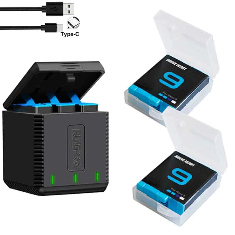 Batteries For GoPro Hero 9 10 11 Camera 3 Way Charger Battery For Gopro