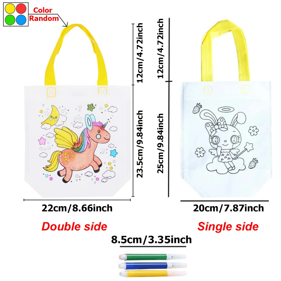 5-20pcs DIY Non-woven Fabric Graffiti Bag with 6-color Mini Pen Reusable Birthday Party Gift Bag Painting Drawing Goodie Bags 6