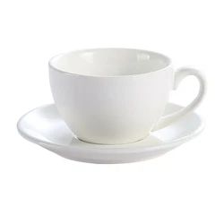 Leeseph European Modern Ceramic Coffee Cup and Saucer Set - 220ml (White)