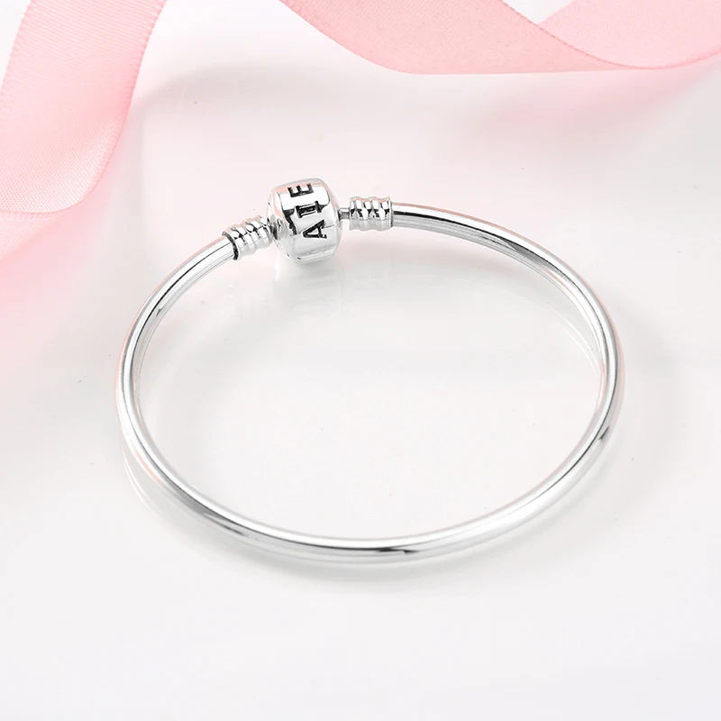 925 Sterling Silver Charm LOVE Pink Rose Bracelets Bangles Diy Fashion Jewelry Womens Accessories Trendy Jewelry Gift