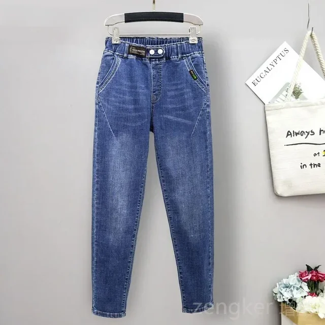 New extra-large stretch jeans girls stretch waist loose and thin Harlan pants woman pants 6XL 5XL women denim jeans 1