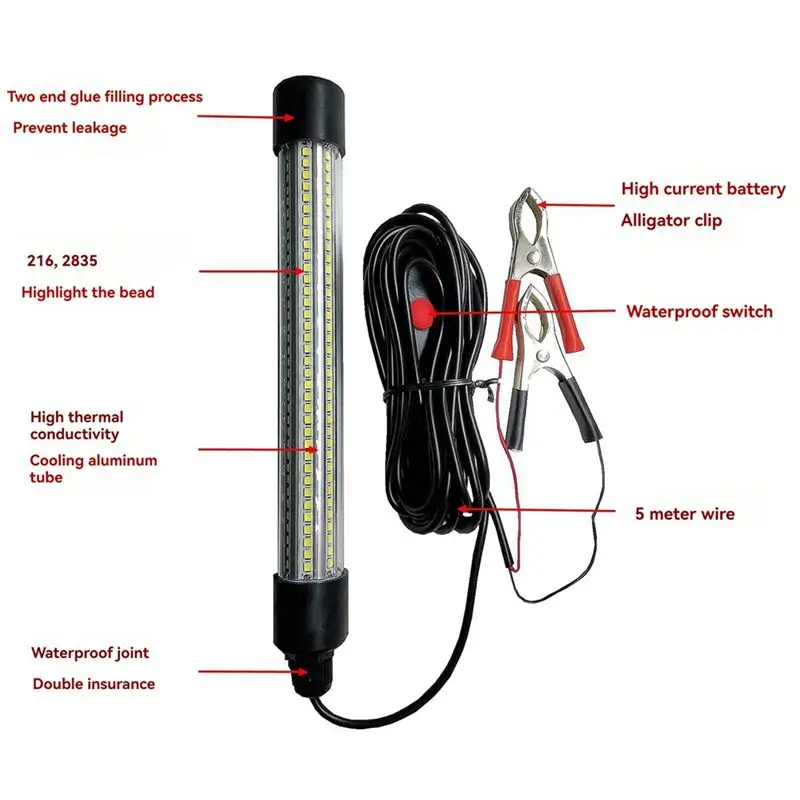 ABWZ-12V 24V 낚시 조명 20W 고출력 LED 수중 낚시 조명 IP68 방수 바다 낚시 조명 백색광