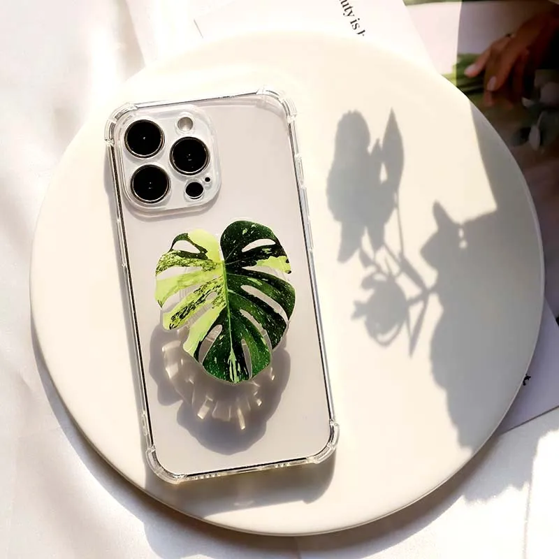 Griptok Bracket Socket Folding Grip Pretty Leaf Acrylic Phone Holder mobile phone stand simulation plant leaves phone holder for car