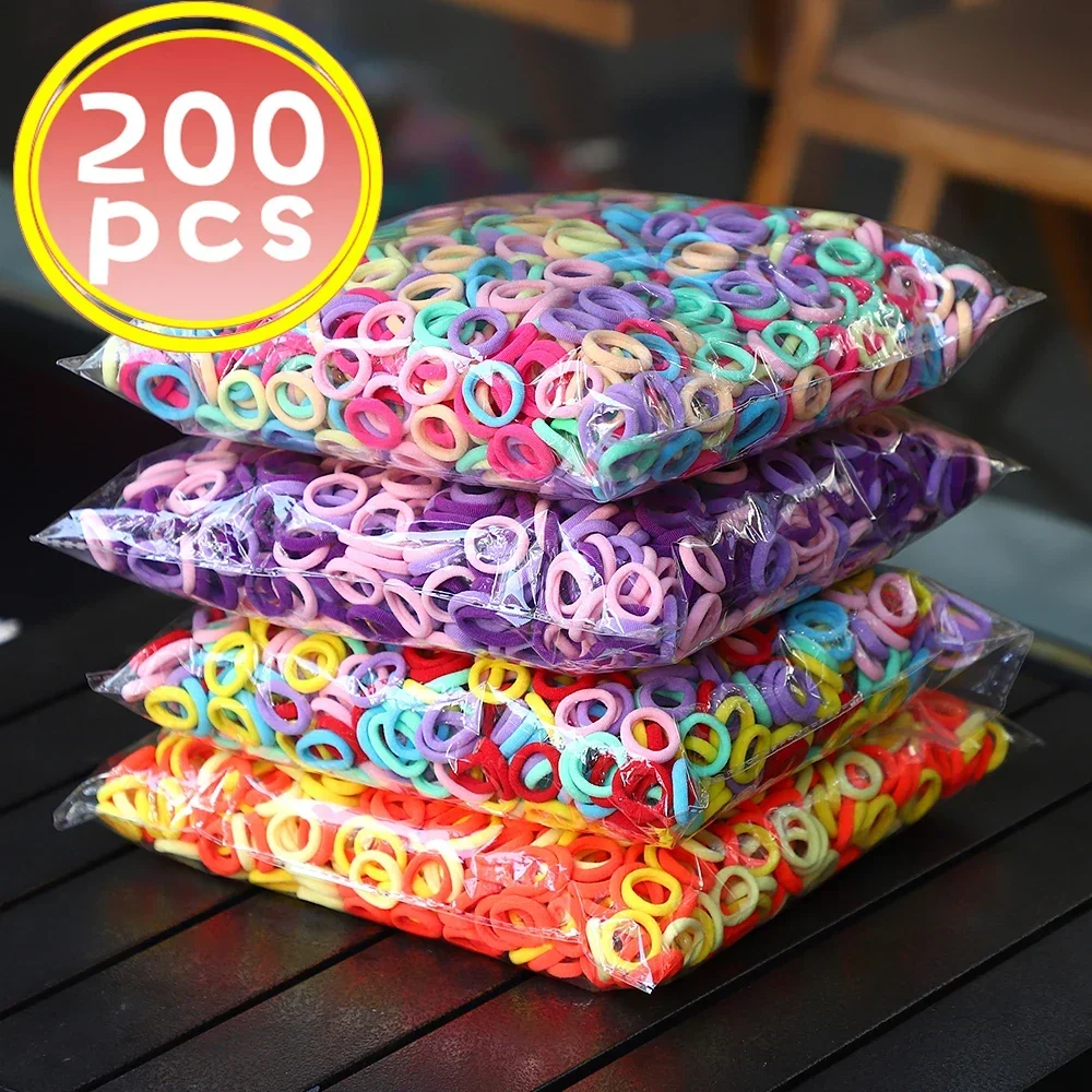 Hair Bands 100/200pcs Women Girls Colorful Nylon Elastic Ponytail Hold Small HairTie Rubber Bands Scrunchie