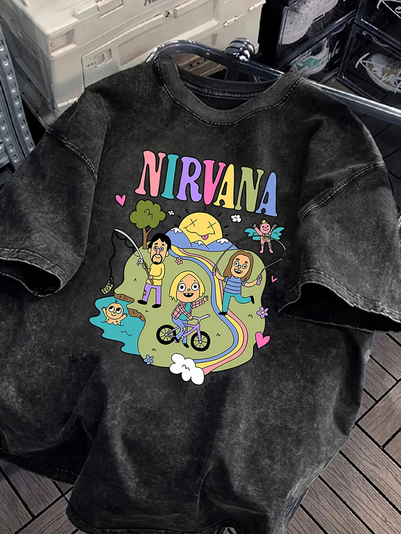 Nirvana Grafik Unisex Gewaschene T-Shirts Ästhetische ROCK-Band Mode Damenkleidung T-Shirt Y2k Top Shirts für Frauen