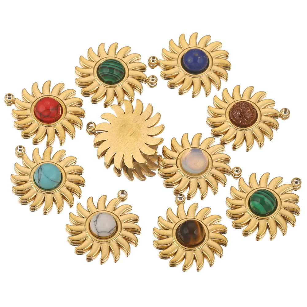 Stainless Steel Sun Pendant Bohemian Style Natural Stone Pendant DIY Earrings Necklace Accessories 1