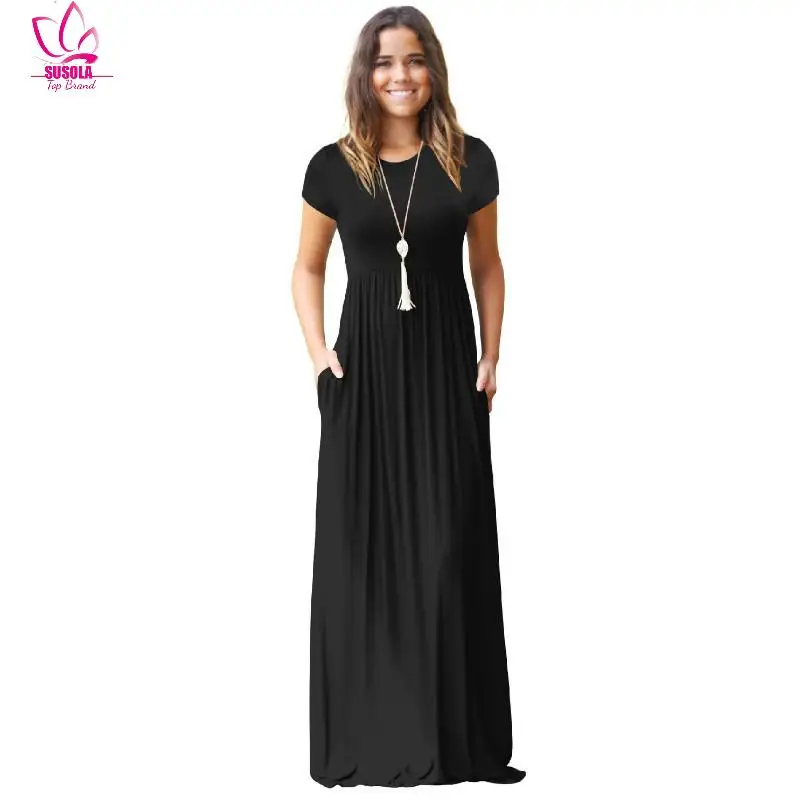 

Hot Sale Spring Summer Floor Length Dress Women O Neck Casual Pockets Short Sleeve Loose Party Dress Vestido Longo De Festa y2k