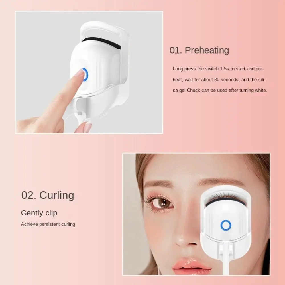 Natural Curl USB Rechargeable Temperature Control Makeup Accessories Electric Heated Eyelashes Curler Iron Perm Eyelashes Clip