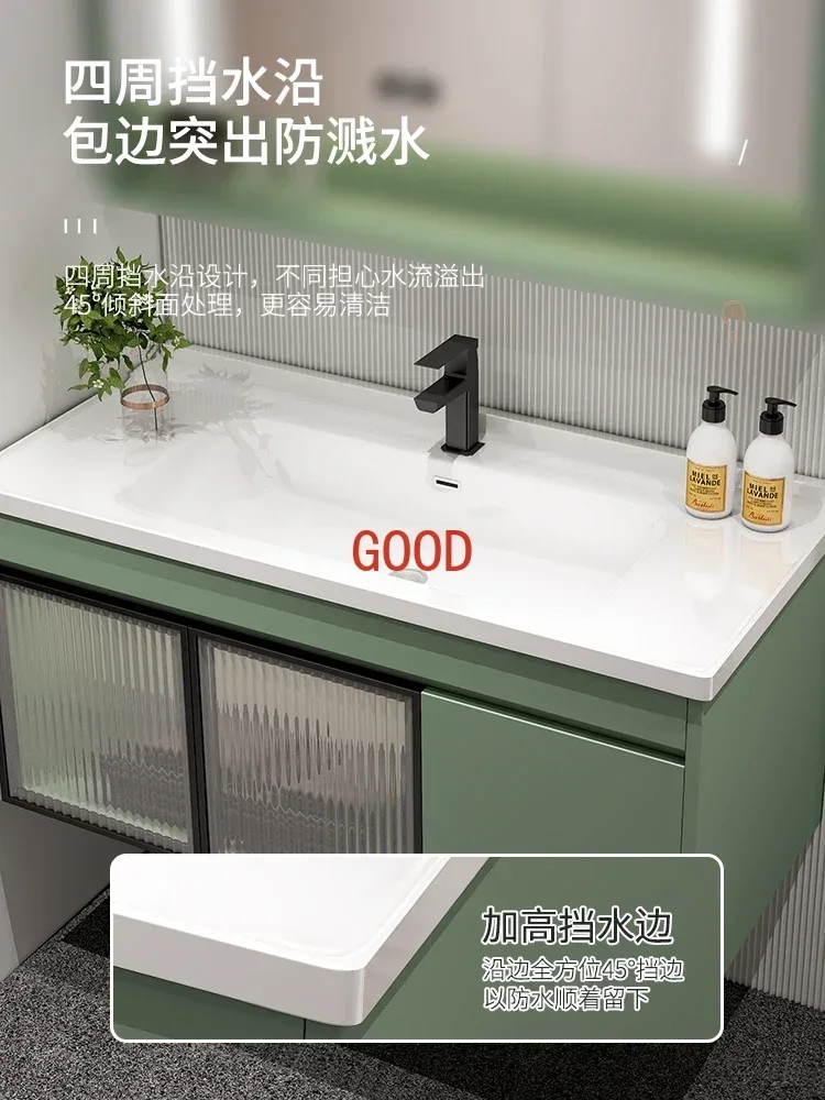 ~Simple Ceramic Whole Washbin Solid Wood Bathroom Cabinet Combination Inter-Platform Basin Smart Mirror Cabinet