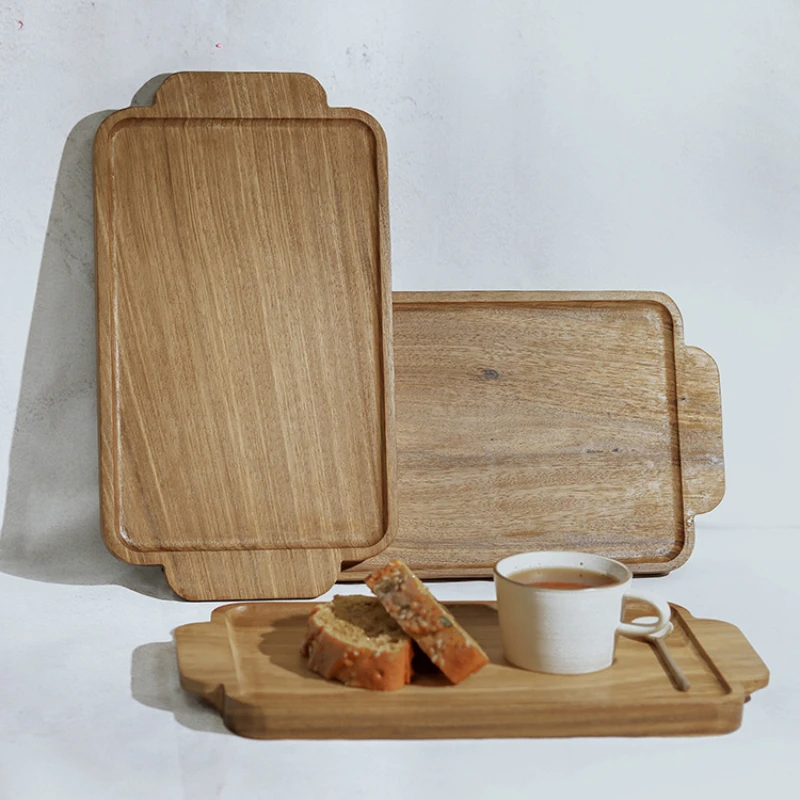 

Wooden rectangular binaural tray solid wood with handle tea tray coffee pizza bread tray kitchen storage