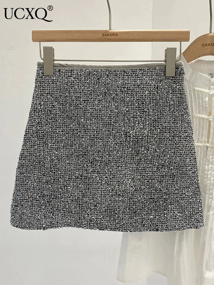 

UCXQ New Fashion Streetwear Tweed Wrapped Hip Short Skirt For Women High Waist Slim Clothes Bottom 2024 Spring Winter 23A6574