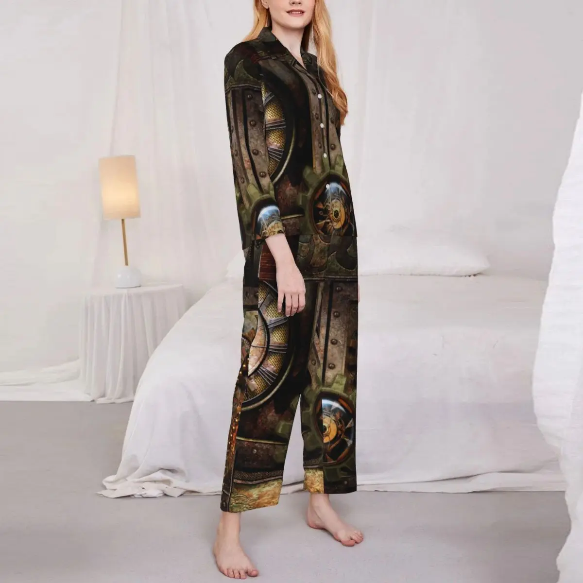 

Замечательный пижамный комплект в стиле стимпанк с винтажным рисунком Женская Повседневная Ночная сорочка с длинным рукавом 2 предмета большого размера