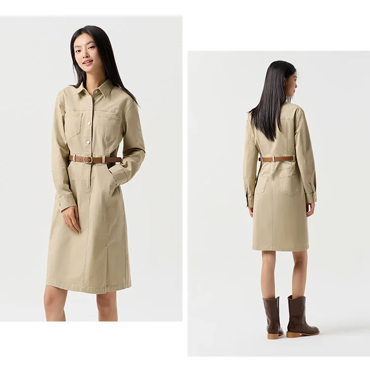 Dress Women Slit Lapel Vintage 2025 Spring New Waist-cinching Workwear Dress