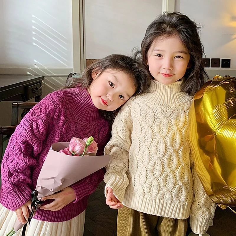 

Girls Sweater Wool Coat Kids Tops Knitting 2023 Rose Thicken Warm Winter Autumn Cottons High Quality Children's Clothing