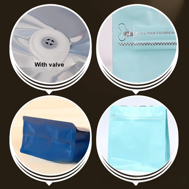 StoBag 50pcs 서리로 덥은 컬러 커피 콩 가방 포장 스탠드 팔각형 식품 봉인 된 알루미늄 호일 보관 재사용 가능한 파우치