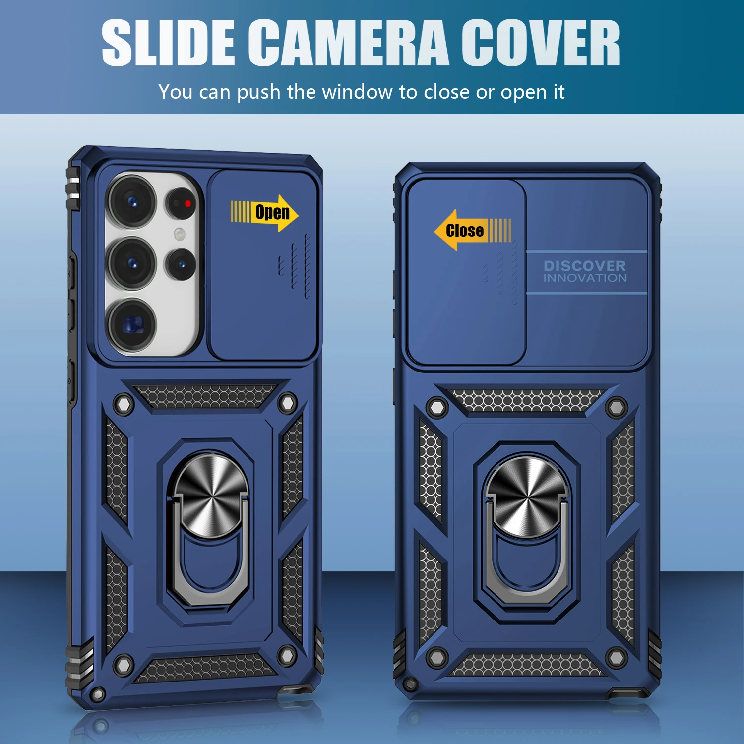 Protective Case with Slide Lens Cover and Rotating Ring Stand