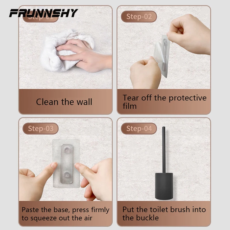 Bathroom Toilet Brush Holder Cleaning Tools Space Aluminum Wall Mounted No Drill Durable Vertical Toilet Brush Black Accessories bathroom accessories toilet brush holder