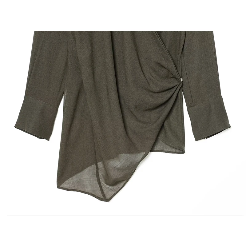 Chic Fashion Ruched Shirts for Women 2025 New Long Sleeve Asymmetric Shirt Women's Casual Simple Style Shirt And Blouse Tops