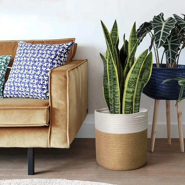 Egyszerű Asztali Tároló Kézzel Szőtt Kosár Pamut Kötél Művészeti Vödör Otthoni Dekorációs Állvány
