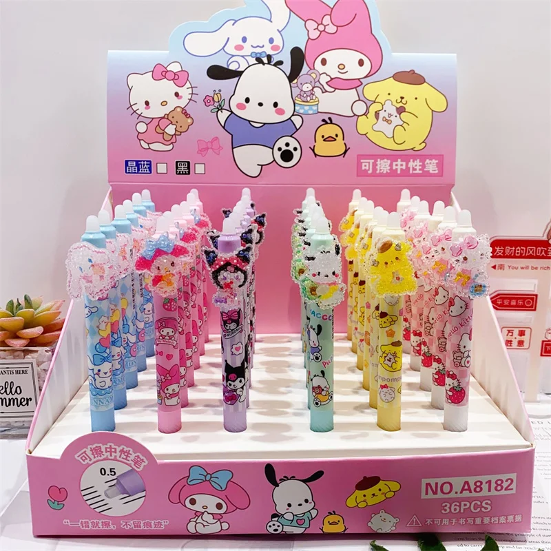 

36pcs/lot Sanrio Kuromi Melody Pochacco Erasable Gel Pen Cute 0.5mm Blue Ink Neutral Pens Promotional Gift Office School Supply