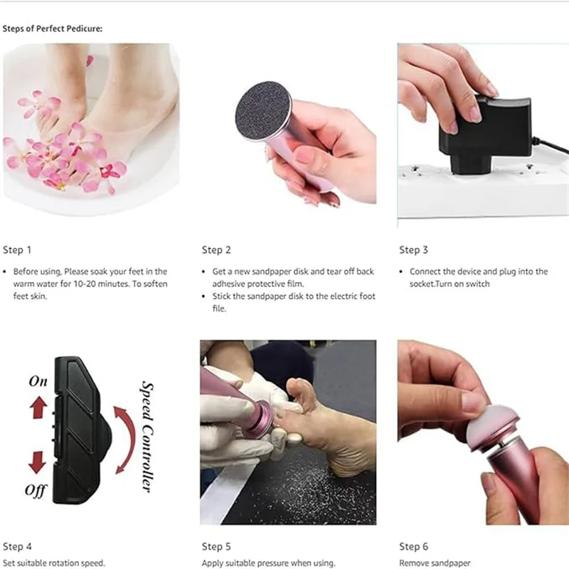 Electric Foot Callus Remover Electric Pedicure Machine Adjustable Speed ​​with 60 Pieces Replacement Sandpaper Foot Pedicure 4