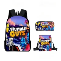 Anime kawaii Cartoon Stumble Guys Crash Party School Bag Kids Backpack Pencil Bag Kawaii Cartoon School Bag Mochila 1