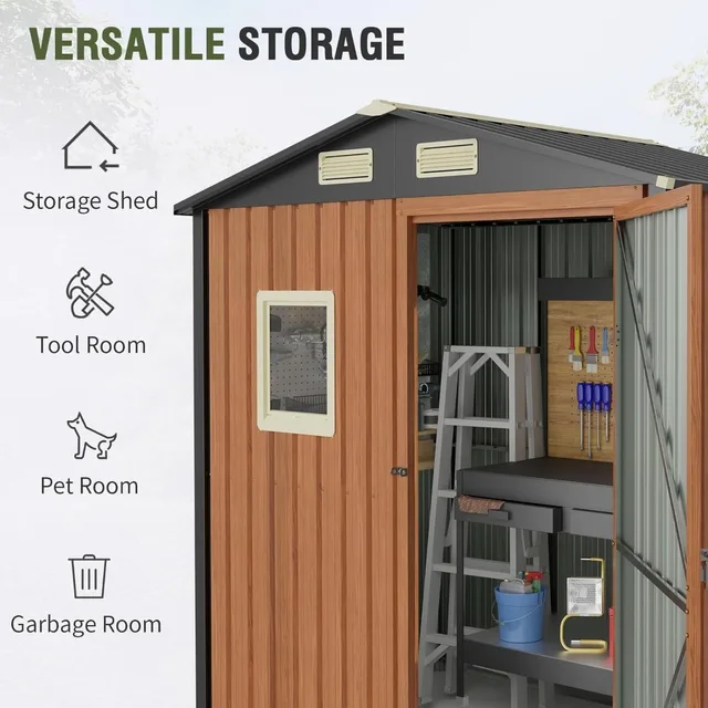 Outdoor Storage Shed 6x4 Ft, Lockable Metal Garden Shed with Window, Tool Shed Tiny House Vertical Outside Storage Building 3