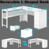 Reversible Modern L-Shaped Computer Desk , Large Wood Metal L Shape Home Office Desk for Work Study Writing Gaming 2