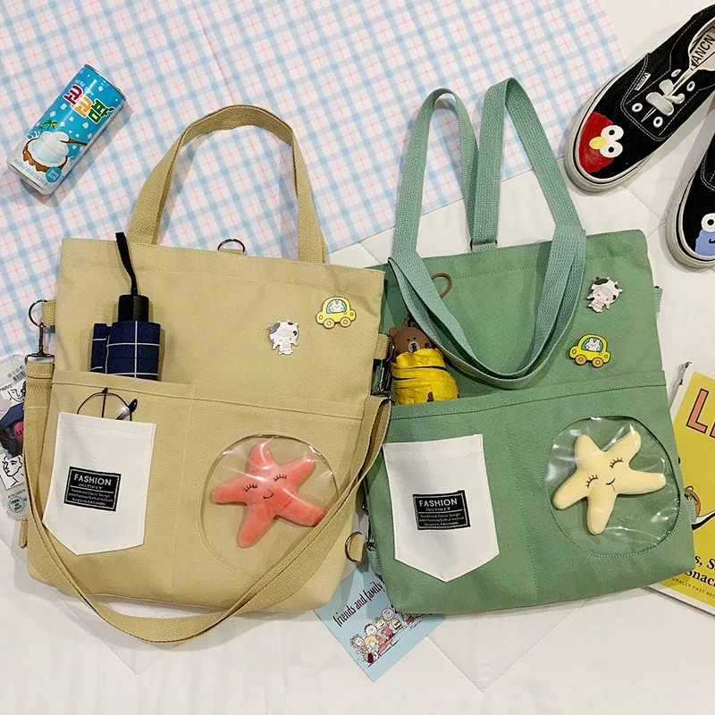 NEW Fashion Canvas Bag Women Shoulder Bag Transparent Handbag Tote Bag  (Yellow)