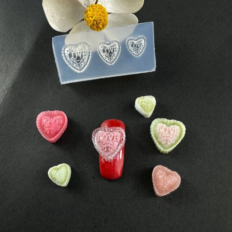 5Pcs3D Silicone Nail Press Mold DIY Nail Charm Reusable Kawaii Sweet Bow Versatile Cherry Blossom Rose Nail Art 2