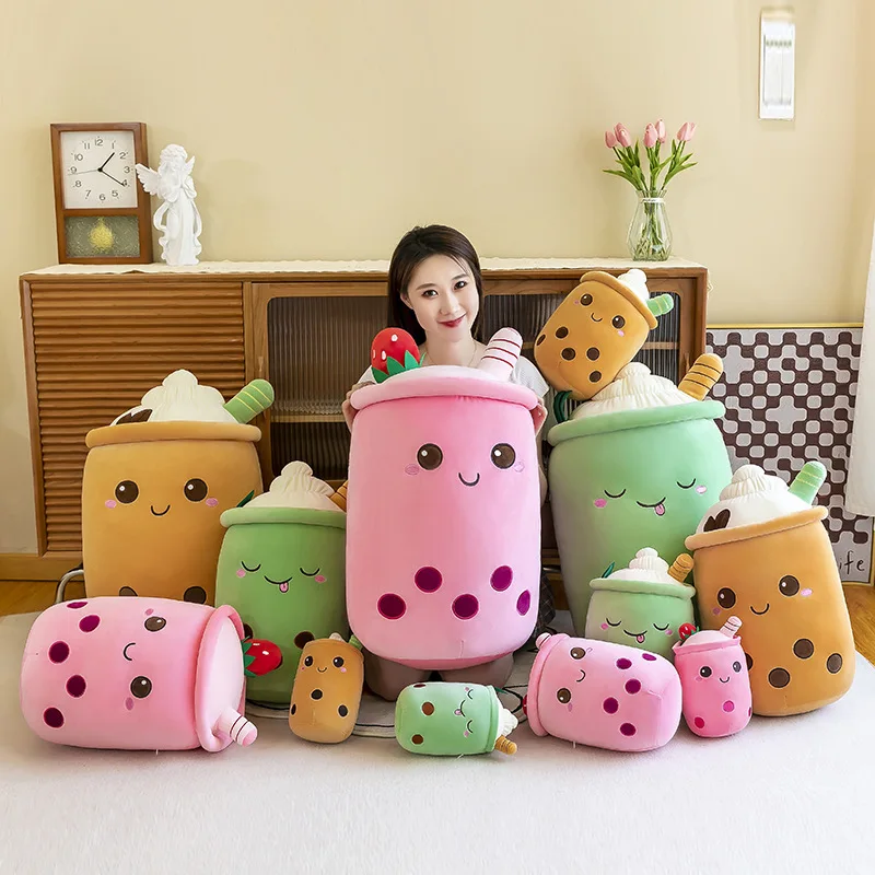 

Kawaii Cute Boba Milk Tea Plushie Toy Soft Stuffed Apple Pink Strawberry Taste Milk Tea Hug Pillow Balls Bubo Tea Cup Cushion