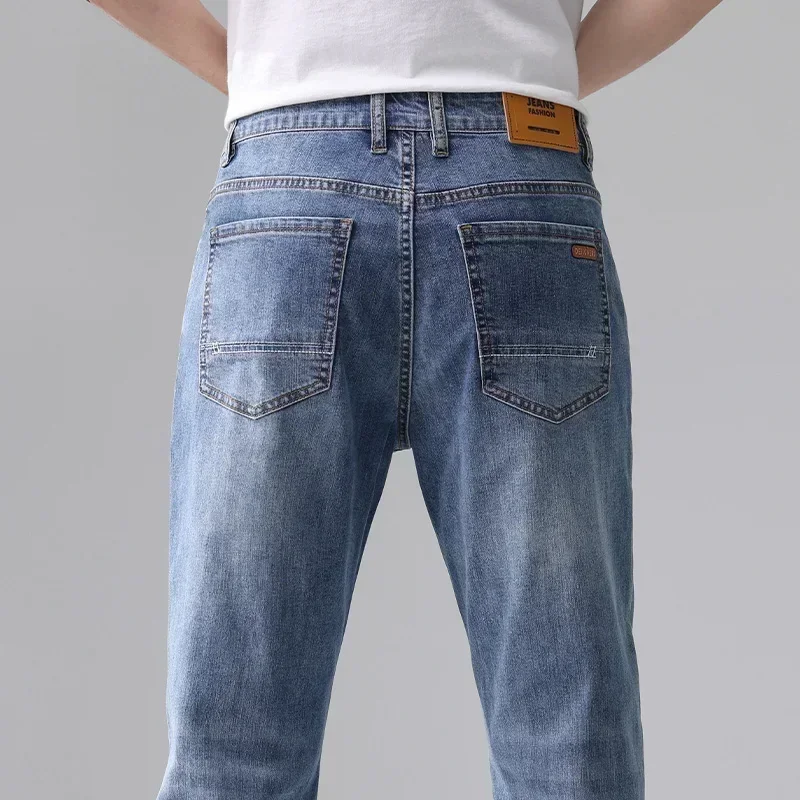 Autumn Slim Fit Feet Elastic Trend Korean Edition Jeans for Men Stretch Straight Denim Trousers Male Brand Pants Plus Size 40