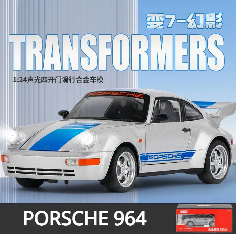 

1:24 Porsche 964 Transformers 7- Phantom Diecasts Metal Toy Vehicles Car Model Simulation Sound Light Pull Back Kids Gift