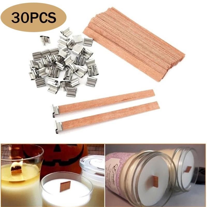 Description Picture 2 of item30Pcs 6mm Wooden Candles Wick with Sustainer Tab Candle Wick Core for DIY Candle Making Supply Soy Parffin Wax