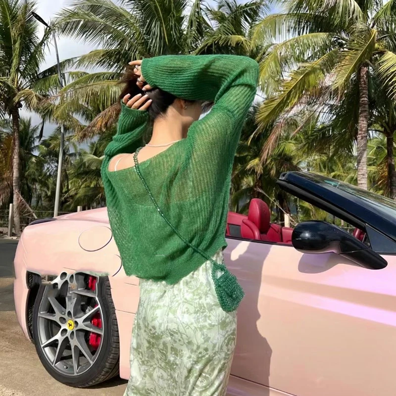 New Summer and Autumn Knitted Hollow Women's Sweater Fashionable Seaside Vacation Loose Casual Jumper