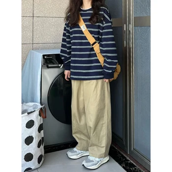 세련된 한국 스트라이프 티셔츠 여성 플러스 사이즈 루즈핏