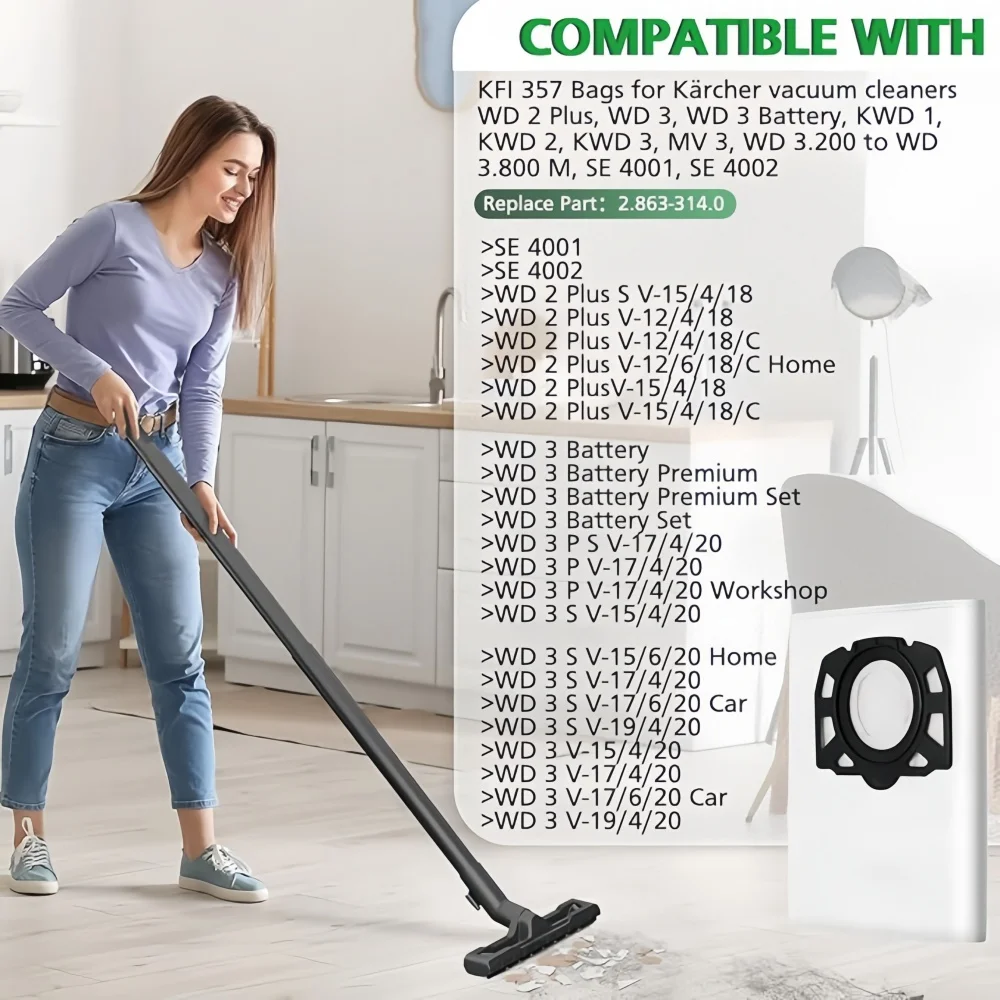 Vacuum Cleaner Bags Accessories Compatible With Karcher WD2 Plus WD3 KWD1 KWD2 KWD3 MV3 WD3.200 to WD3.800 M SE4001 SE4002