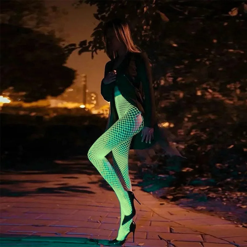 

Fluorescent Fishnet Pantyhose Women Sexy Hollow Out Elastic High Waist Skinny Footed Leggings Summer Clubwear Pants Wholesale