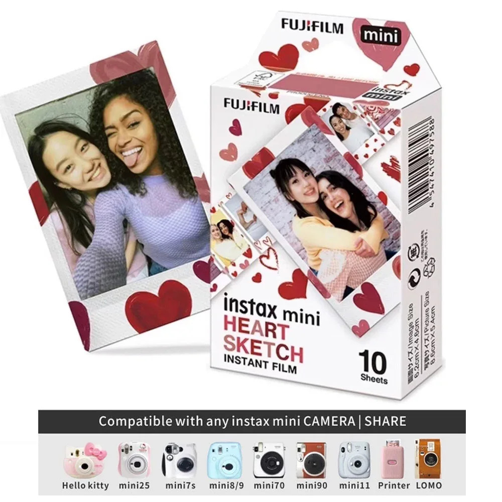 10/20/30 Fogli Fujifilm Heart Sketch Instax Mini Film Photo Paper Per Fuji Mini 11 12 8 9 7S 25 26 70 90 Fotocamera Istantanea Sp-1Sp-2