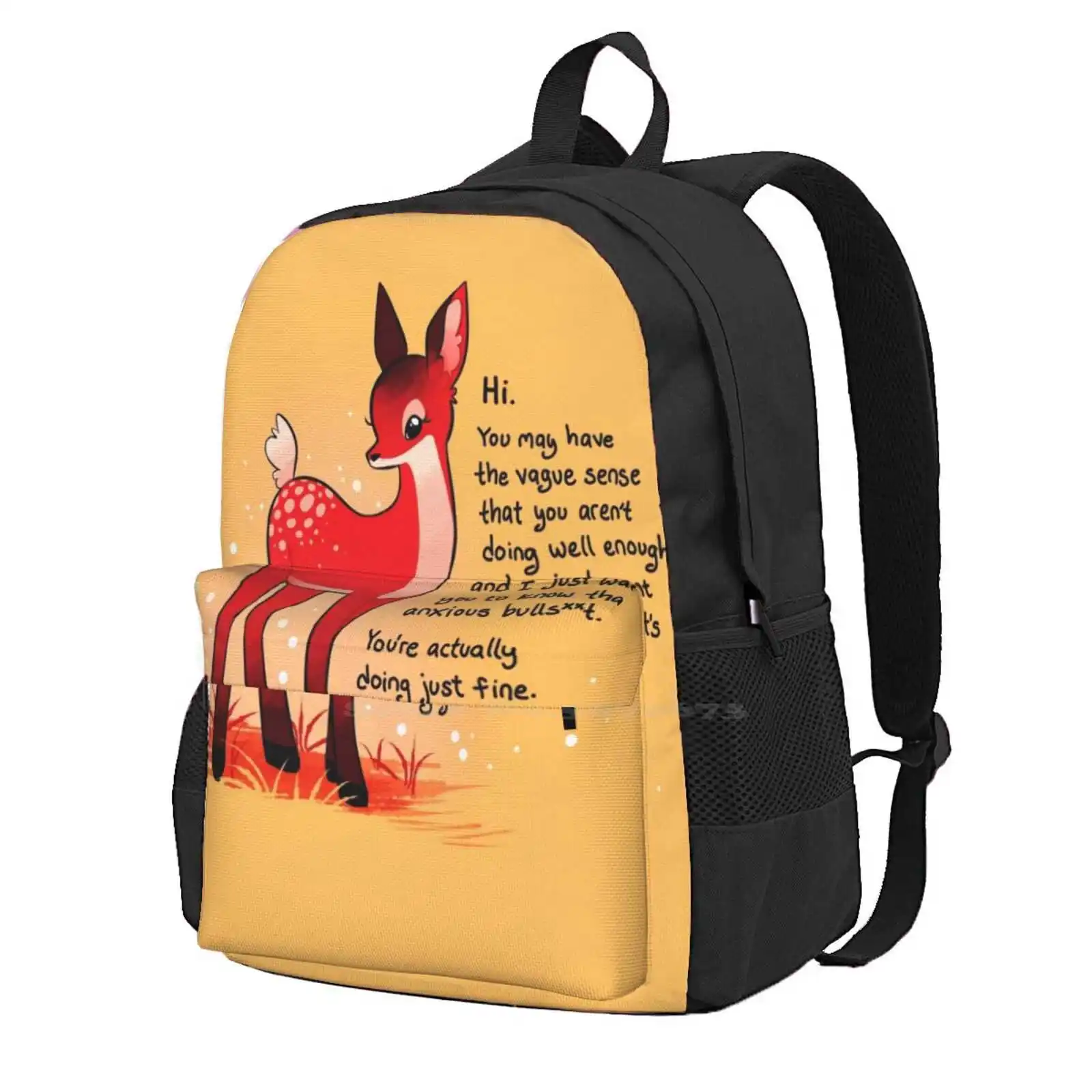 

" You'Re Actually Doing Just Fine " Baby Deer Hot Sale Backpack Fashion Bags Deer Fawn Cute Soft Mental Health Encouragement