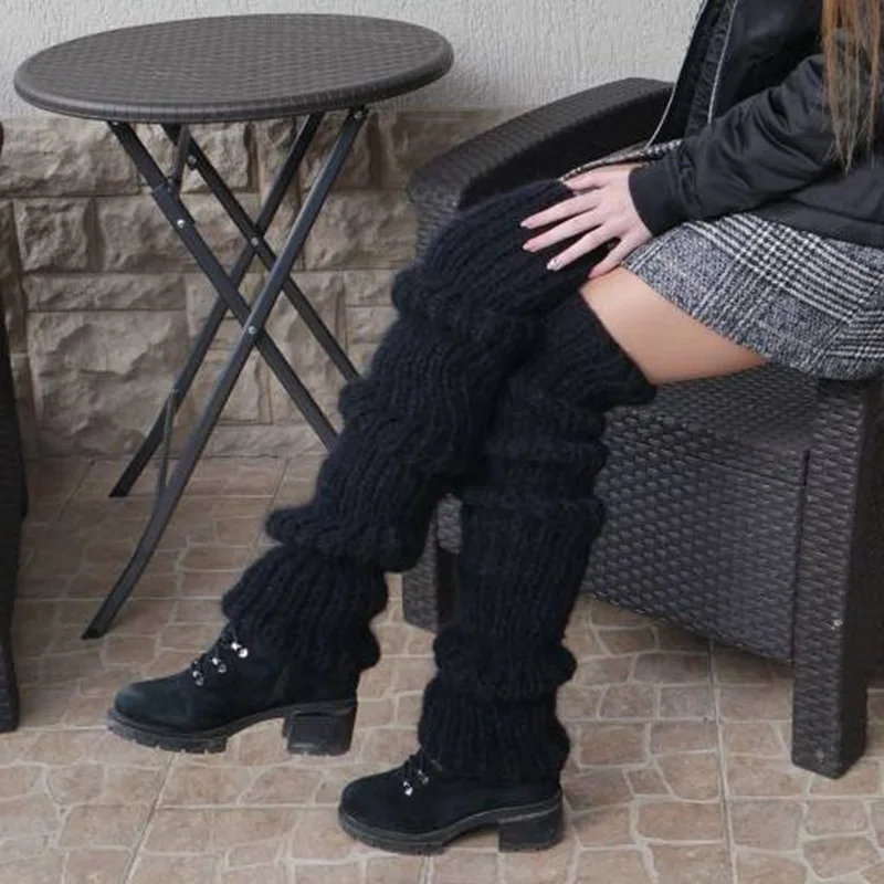 Women's Solid Leg Warmers Twist Long Knee-high Stacked Socks Fashion Knitted Wool Sock Accessories Long Over The Knee Socks 3