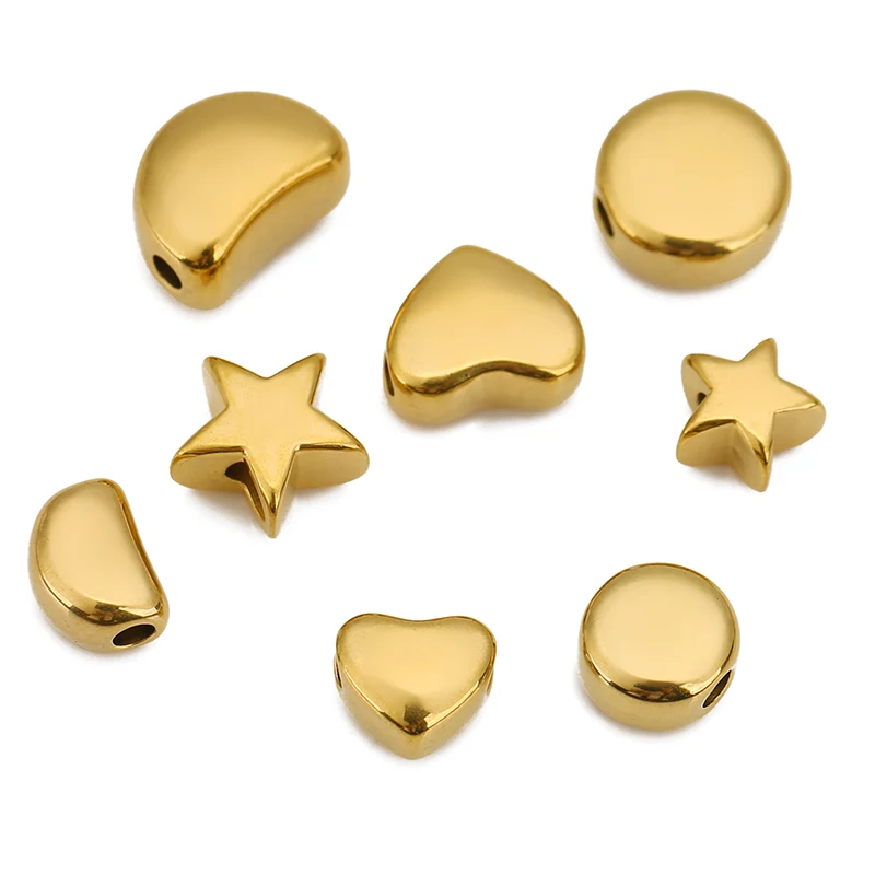 Set of 5 Stainless Steel Star and Heart Spacer Beads