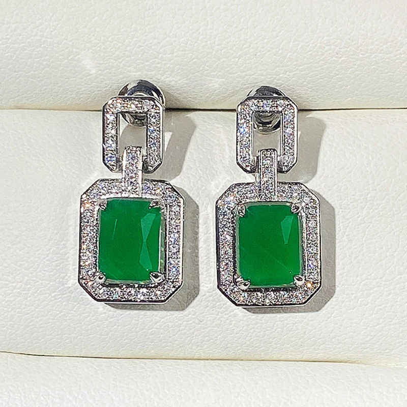 Huitan New Trendy Green Dangle Earrings Square Cubic