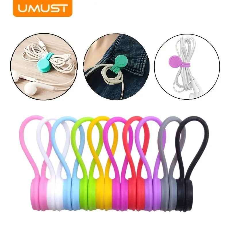 Cable Ties Reusable Magnetic Cable Ties Cord Organizer Silicone Magnetic Cord Ties for Bundling Stuff Book Marker Fridge Magnets