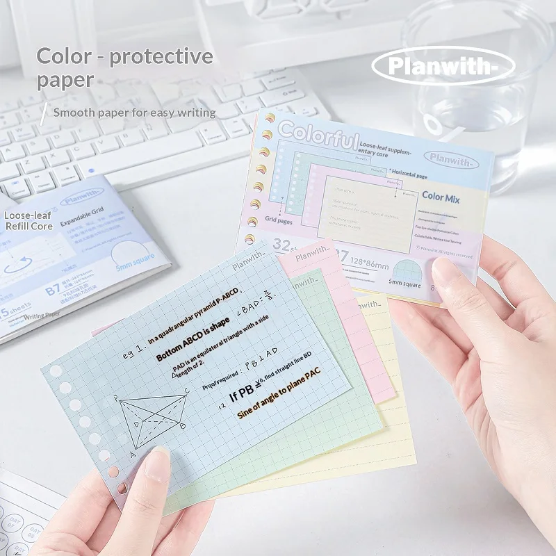 Planwith Pocket Flexa B7 스파이럴 노트 5홀 360 ° 접이식 소프트 PU 100g 두꺼운 종이 교체 가능한 내부 페이지 미적 문구류