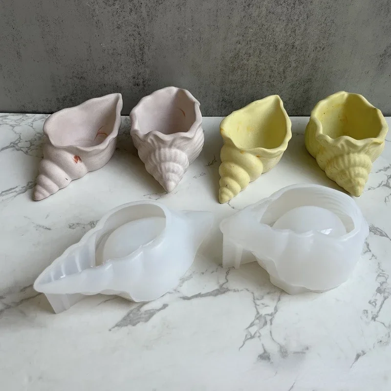 Conch Silicone Mold Potted Plant Jewelry Storage Box Concrete Gypsum Candle Cup Resin Home Decor flower silicone mould,silicone mold