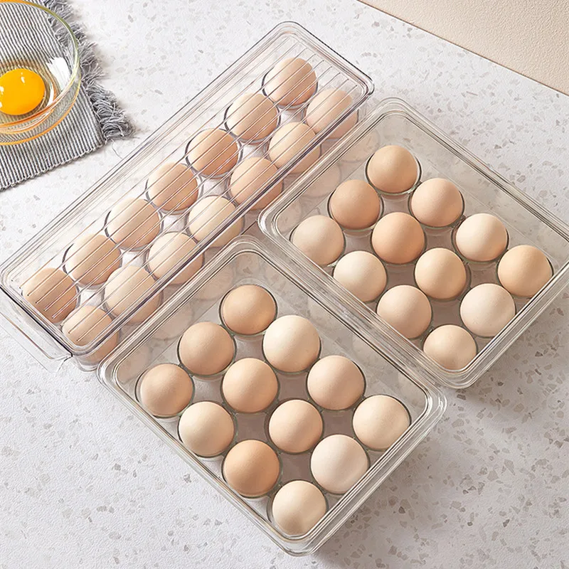 

Kitchen Egg Tray Holder Crisper Egg Storage Box for Home Refrigerator Drawer Organizer Plastic Container with Cover Dustproof